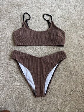 Cupshe Textured Chocolate Brown Scoop Bralette Bikini